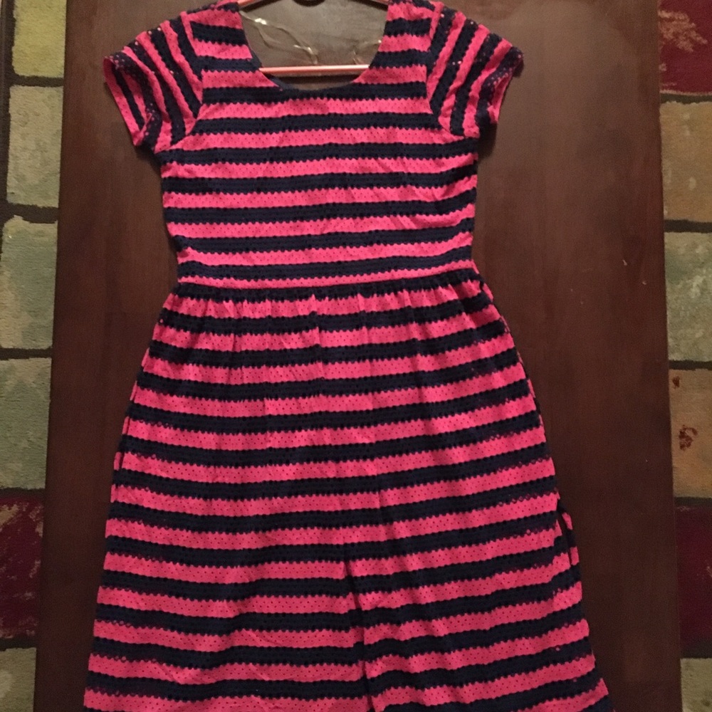 Pink and Navy Blue Striped Dress